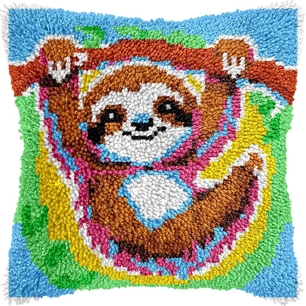 Colorful Cat Latch Hook Pillow Kits for Adults Beginner, Pre-printed Canvas | All-in-One Pets Latch Hook Rug Kit, Easy DIY Cushion Pillowcase Craft Gift Relaxing Hobby for Home Decor