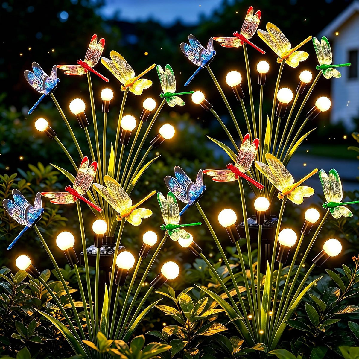 VOOKRY 4 Pack Halloween Decorations Outdoor, 24 LED Solar Firefly Lights Outdoor Waterproof Swaying Scary Solar Halloween Lights for Yard Garden Pathway Lawn Party Decor, Orange & Purple