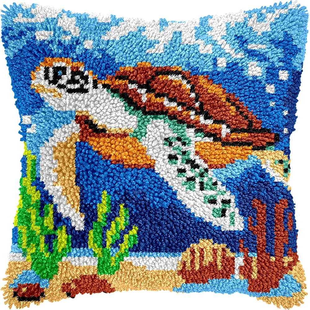 Colorful Cat Latch Hook Pillow Kits for Adults Beginner, Pre-printed Canvas | All-in-One Pets Latch Hook Rug Kit, Easy DIY Cushion Pillowcase Craft Gift Relaxing Hobby for Home Decor