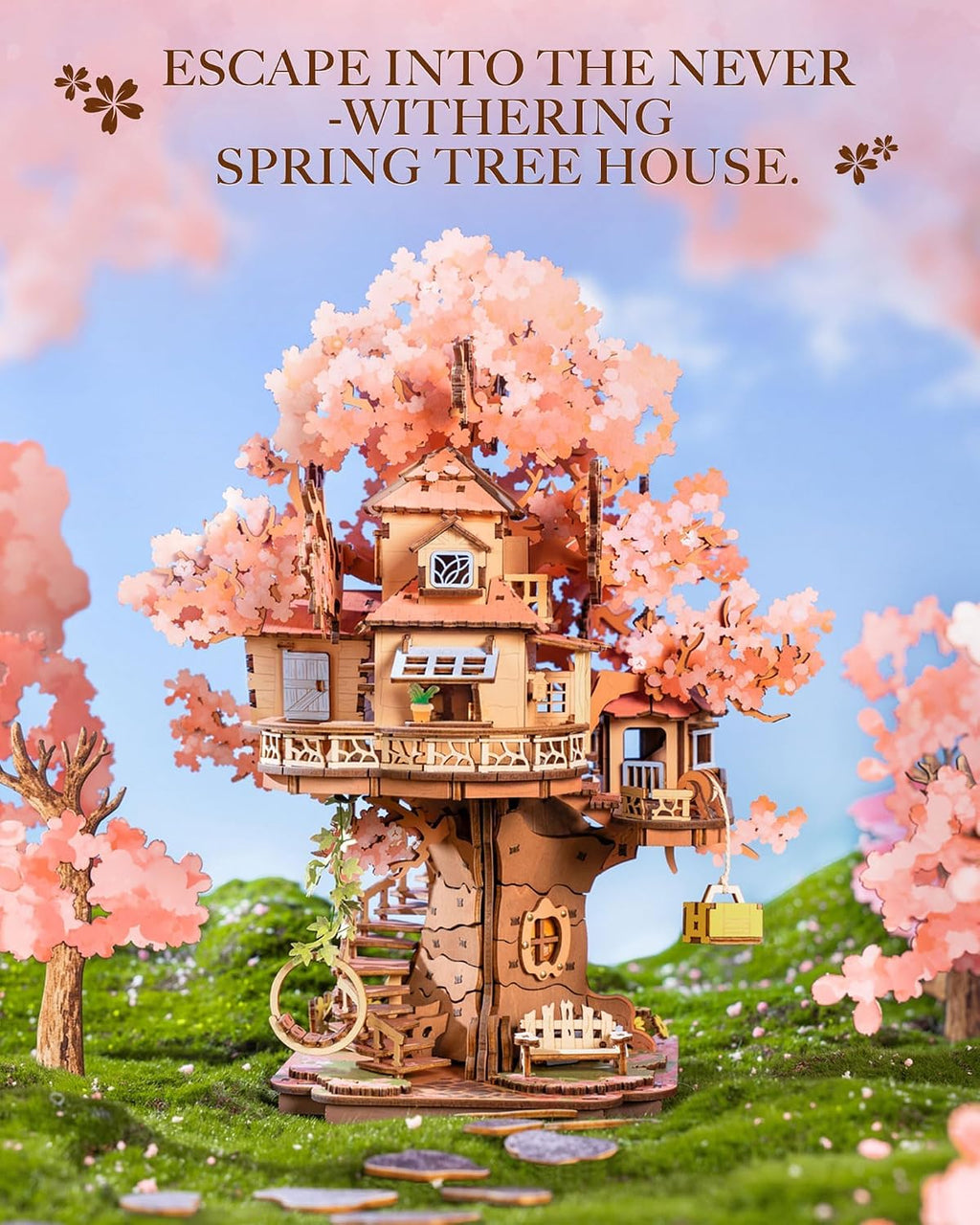 DIY Miniature House Kits Sakura Tree House 12 3D Wooden Puzzles | Japanese Cherry Blossom Bonsai Model Building Kit, Wooden Craft Home Decor Gift for Adults Family