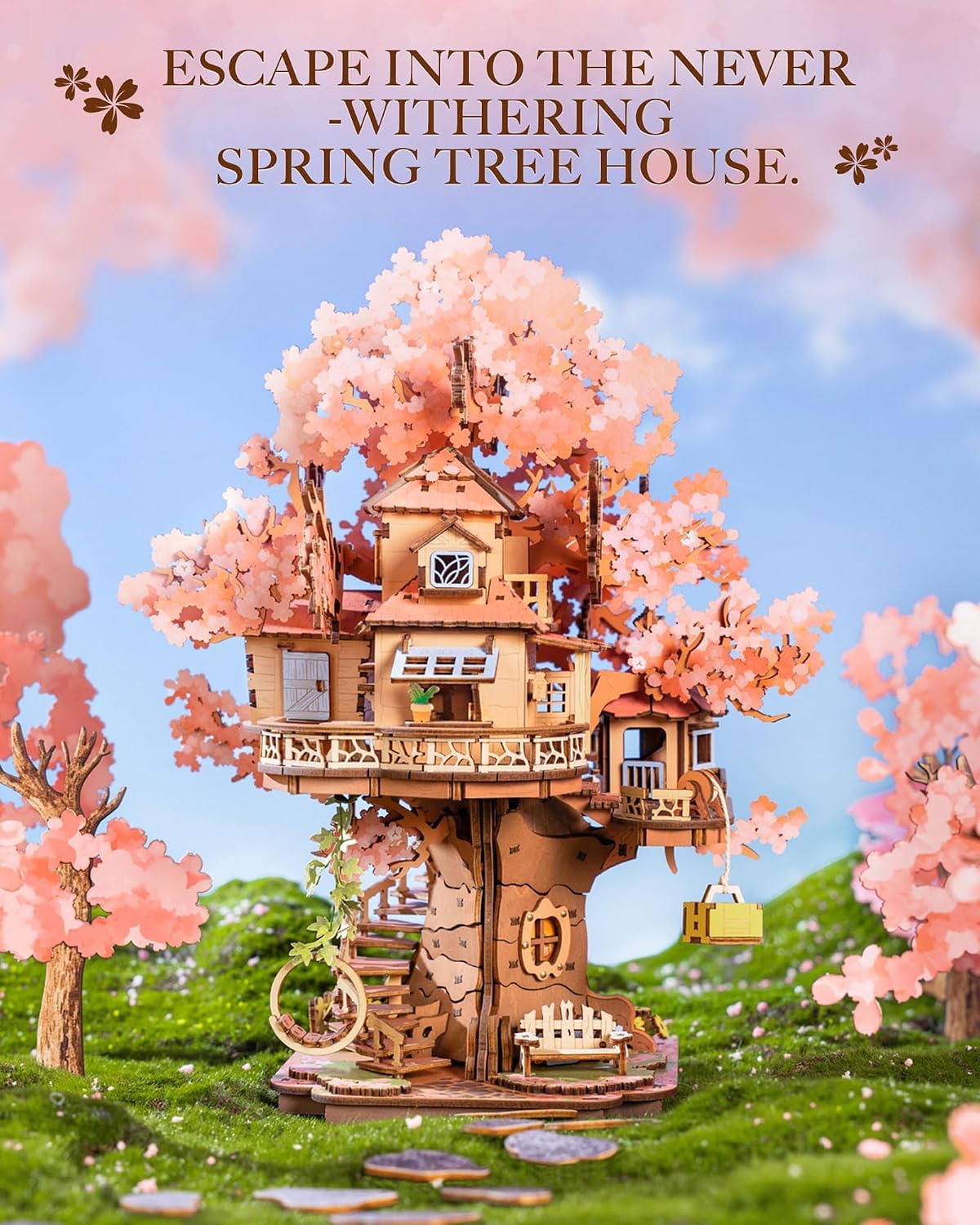 DIY Miniature House Kits Sakura Tree House 12 3D Wooden Puzzles | Japanese Cherry Blossom Bonsai Model Building Kit, Wooden Craft Home Decor Gift for Adults Family