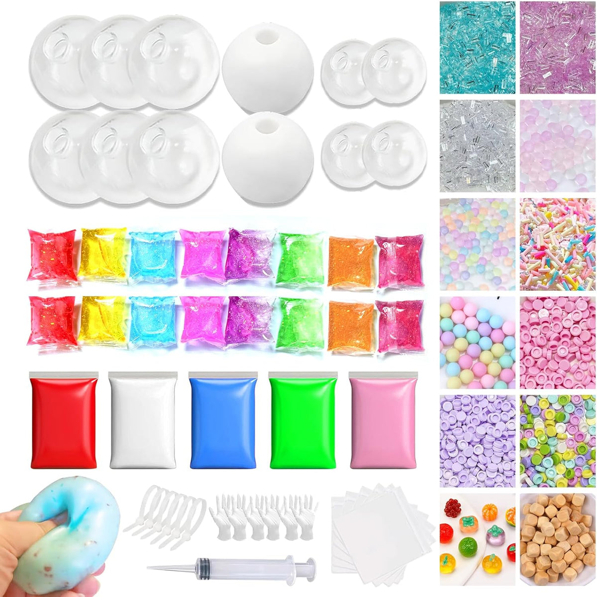 Anergoo DIY Stress Ball Making Kit – 12 TPR Ball Skins, 12 Fillers, 7-Color Slime & 5-Color Clay, Squishy Maker Kit, ASMR Sensory Toys, Squishy Makers, Creative Craft Gift Adults