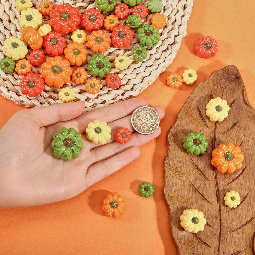 CONCHLERY 64Pcs 3 Sizes Resin Artificial Mini Pumpkin 12 Colors Fake Pumpkins for Fall Thanksgiving Decor Halloween Harvest DIY Craft Home Table Ornaments