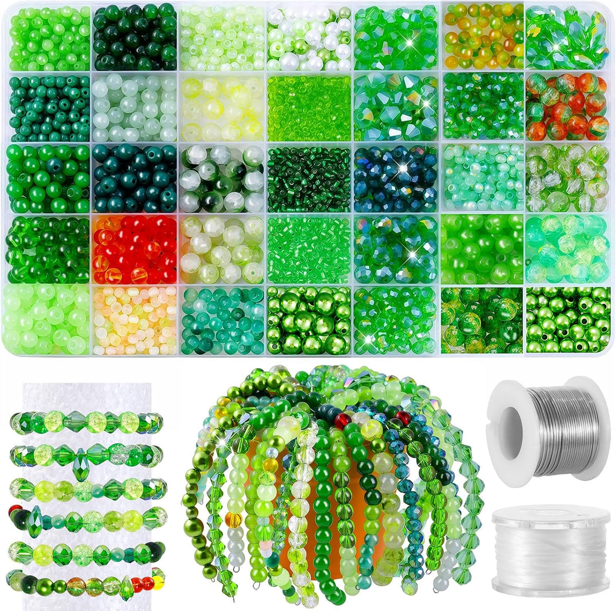 FOGWOWO 5057 Pcs Beaded Plant Kit,Glass Green Beads with Disco Ball & Chain | Forever Plant Beads Kit with Manual & Video Tutorials,Beaded Plants,Crystal Leaf Bead,for Jewelry Making DIY Craft,Suncatcher
