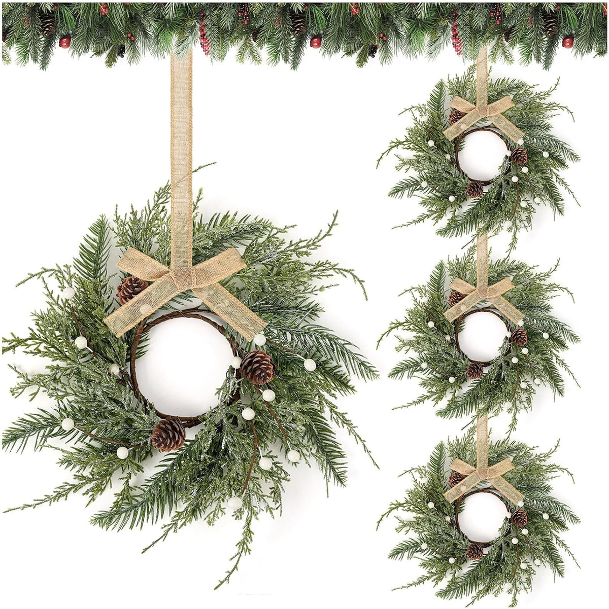 8 PCS Small Halloween Wreaths Mini Black Halloween Candle Rings | 6 Inch Halloween Cabinet Bows Wreaths, Hanging Wreath for Front Door Window Decoration Kitchen Cabinet Fireplace Home Decor