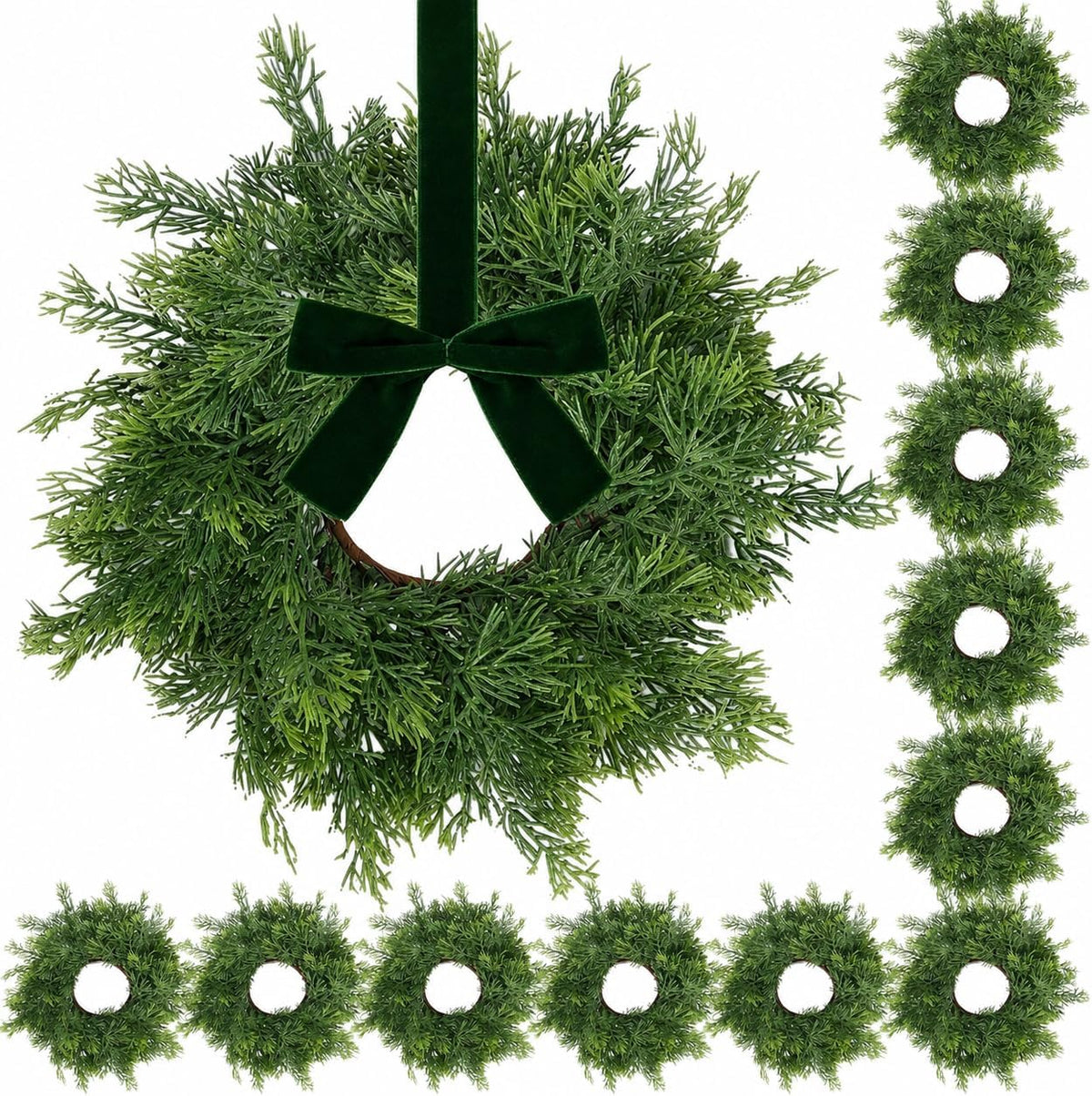 8 PCS Small Halloween Wreaths Mini Black Halloween Candle Rings | 6 Inch Halloween Cabinet Bows Wreaths, Hanging Wreath for Front Door Window Decoration Kitchen Cabinet Fireplace Home Decor