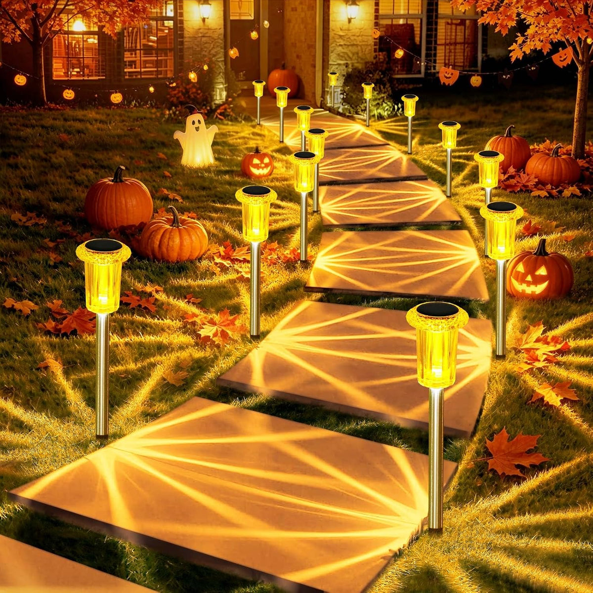 DenicMic Solar Halloween Lights Outdoor Waterproof 10 Pack Halloween Decor | Stake Lights for Yard Pathway Garden Patio Lawn Walkway Driveway, Auto On/Off Purple LED Halloween Decorations Outdoor