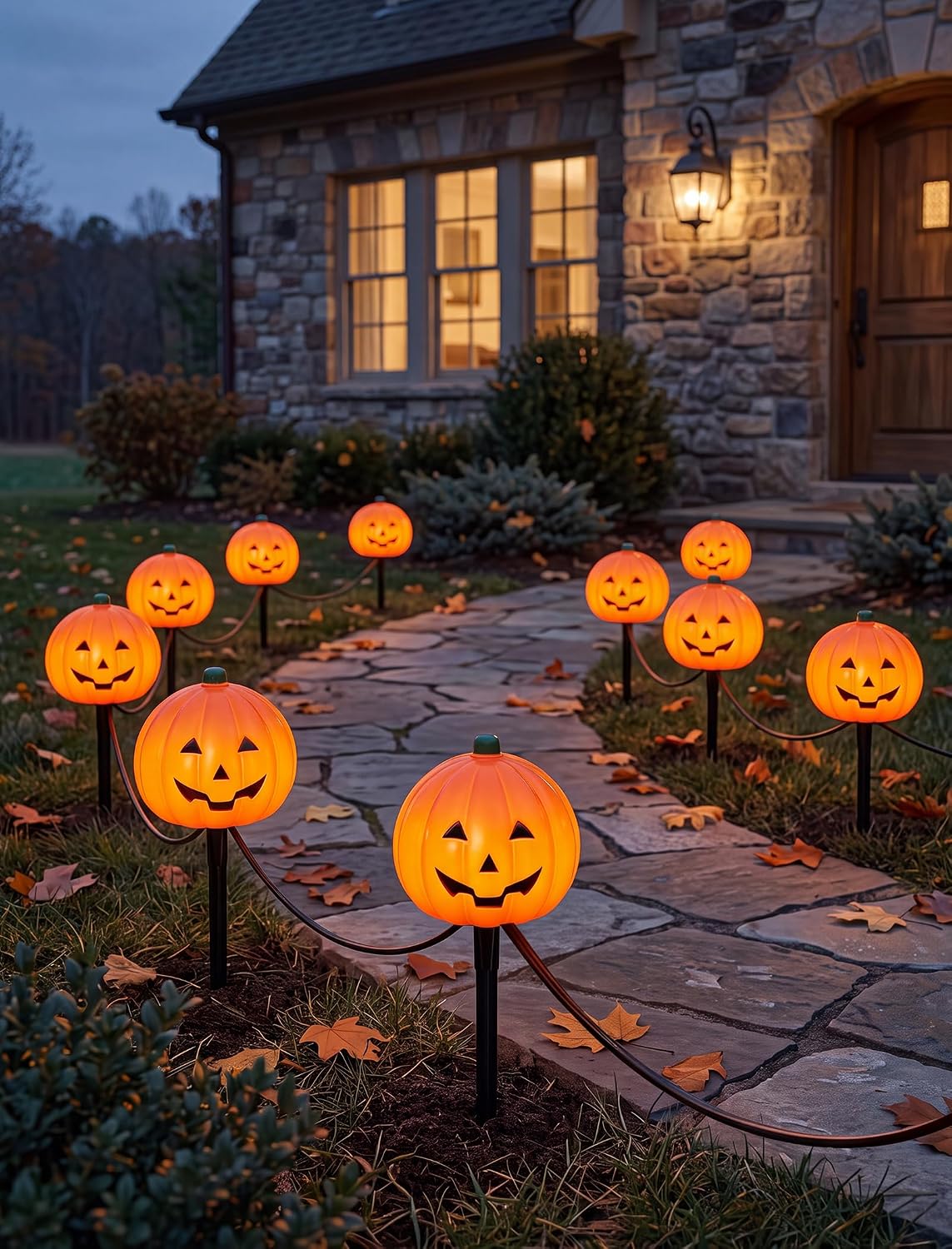 Halloween Ghost Pathway Lights, 4 Pack LED Yard Stake Lights Outdoor Decor | 7FT Plug-In, Connectable, IP44, Warm C7 LED Glow, Easy Stake Setup, Spooky Ghost Design, Trick-or-Treat Pathway Decor
