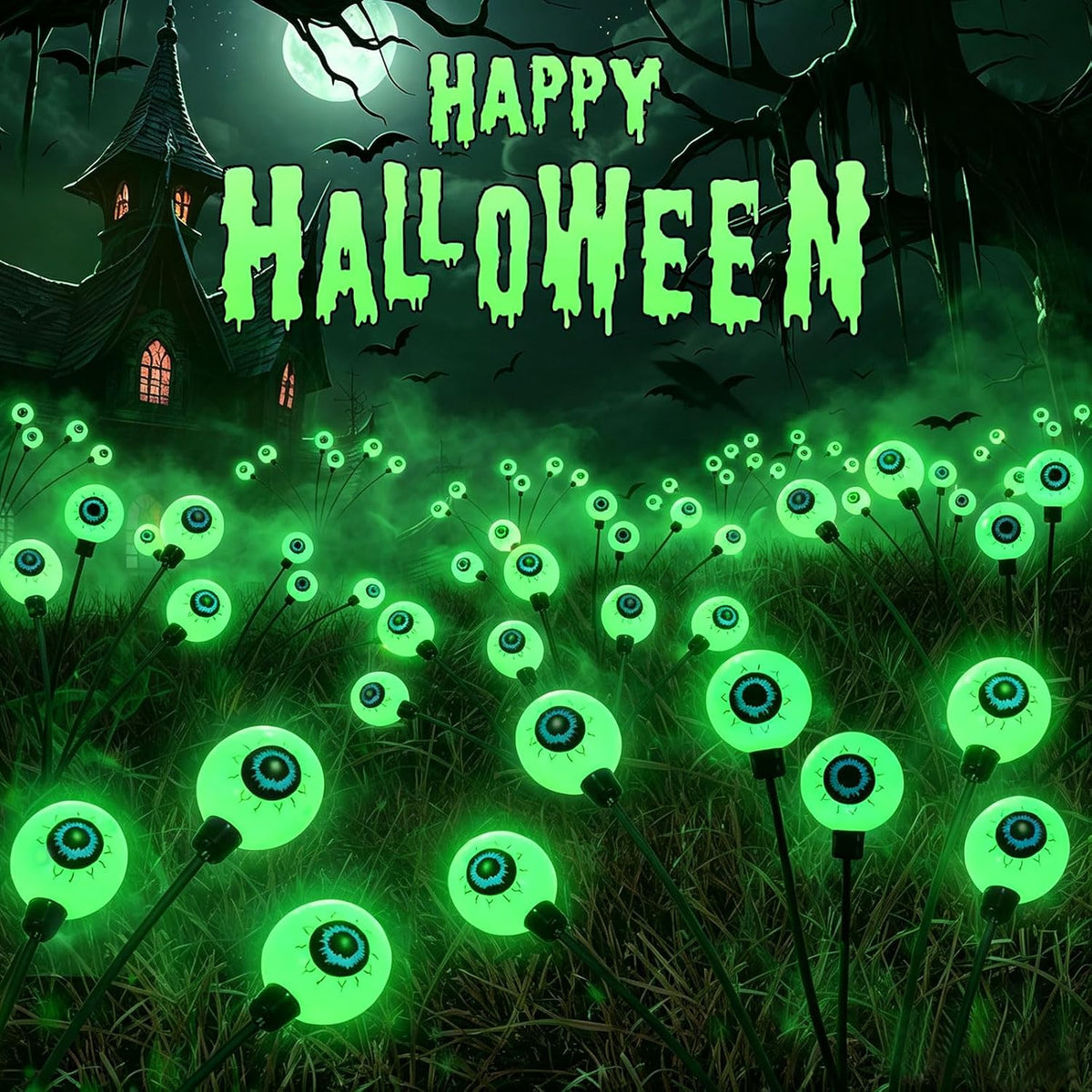 6 Pack Solar Halloween Decorations Outdoor 36 LED Solar Eyeball Lights | Orange and Purple Halloween Lights, Sway by Wind, IP65 Waterproof, 2 Modes, for Pathway Garden Yard Lawn Horror Party Decor