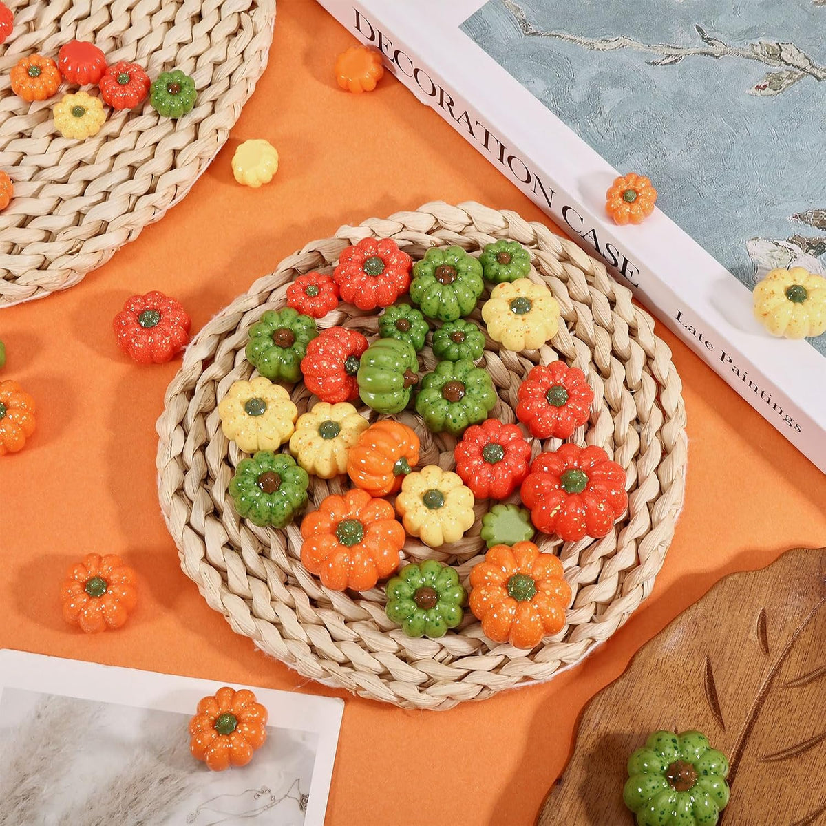 CONCHLERY 64Pcs 3 Sizes Resin Artificial Mini Pumpkin 12 Colors Fake Pumpkins for Fall Thanksgiving Decor Halloween Harvest DIY Craft Home Table Ornaments