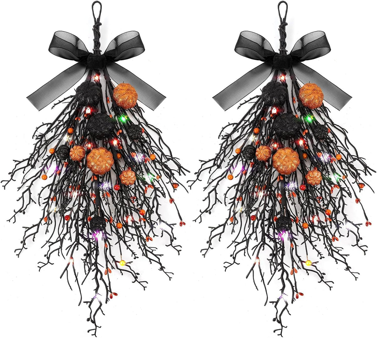 8 PCS Small Halloween Wreaths Mini Black Halloween Candle Rings | 6 Inch Halloween Cabinet Bows Wreaths, Hanging Wreath for Front Door Window Decoration Kitchen Cabinet Fireplace Home Decor