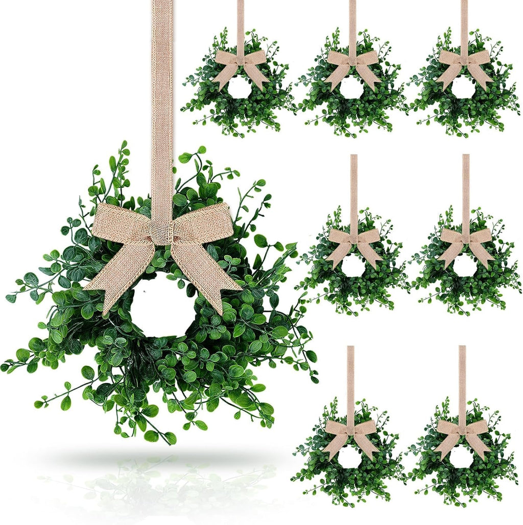 8 PCS Small Halloween Wreaths Mini Black Halloween Candle Rings | 6 Inch Halloween Cabinet Bows Wreaths, Hanging Wreath for Front Door Window Decoration Kitchen Cabinet Fireplace Home Decor