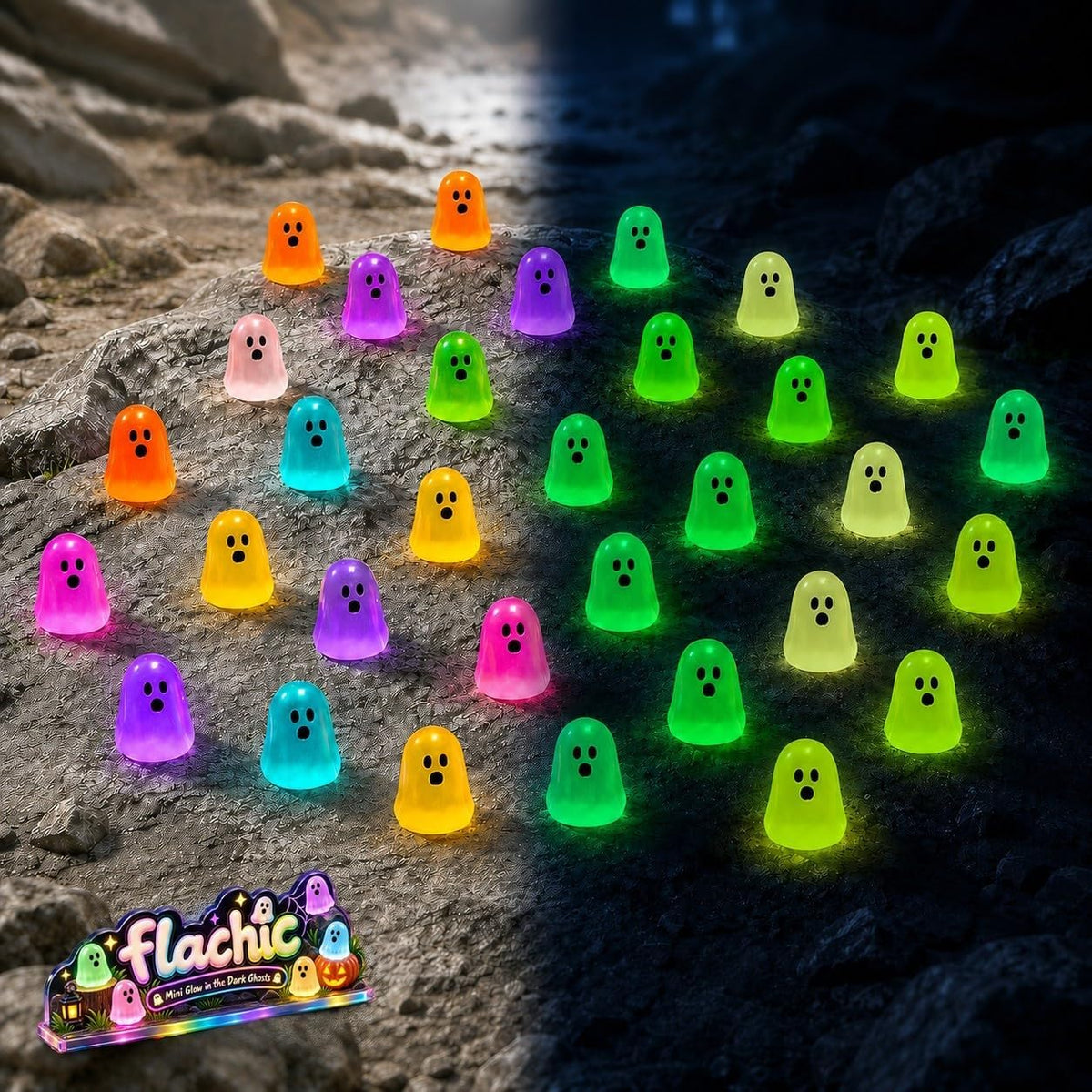 20/30/50/100/200/500pcs Mini Resin Ghosts Glow in the Dark Halloween Bulk | Tiny Positive Luminous Figures Little Spooky Glowing Cute Party Favors Toys Ornaments Gifts Statue Charms Small Figurines