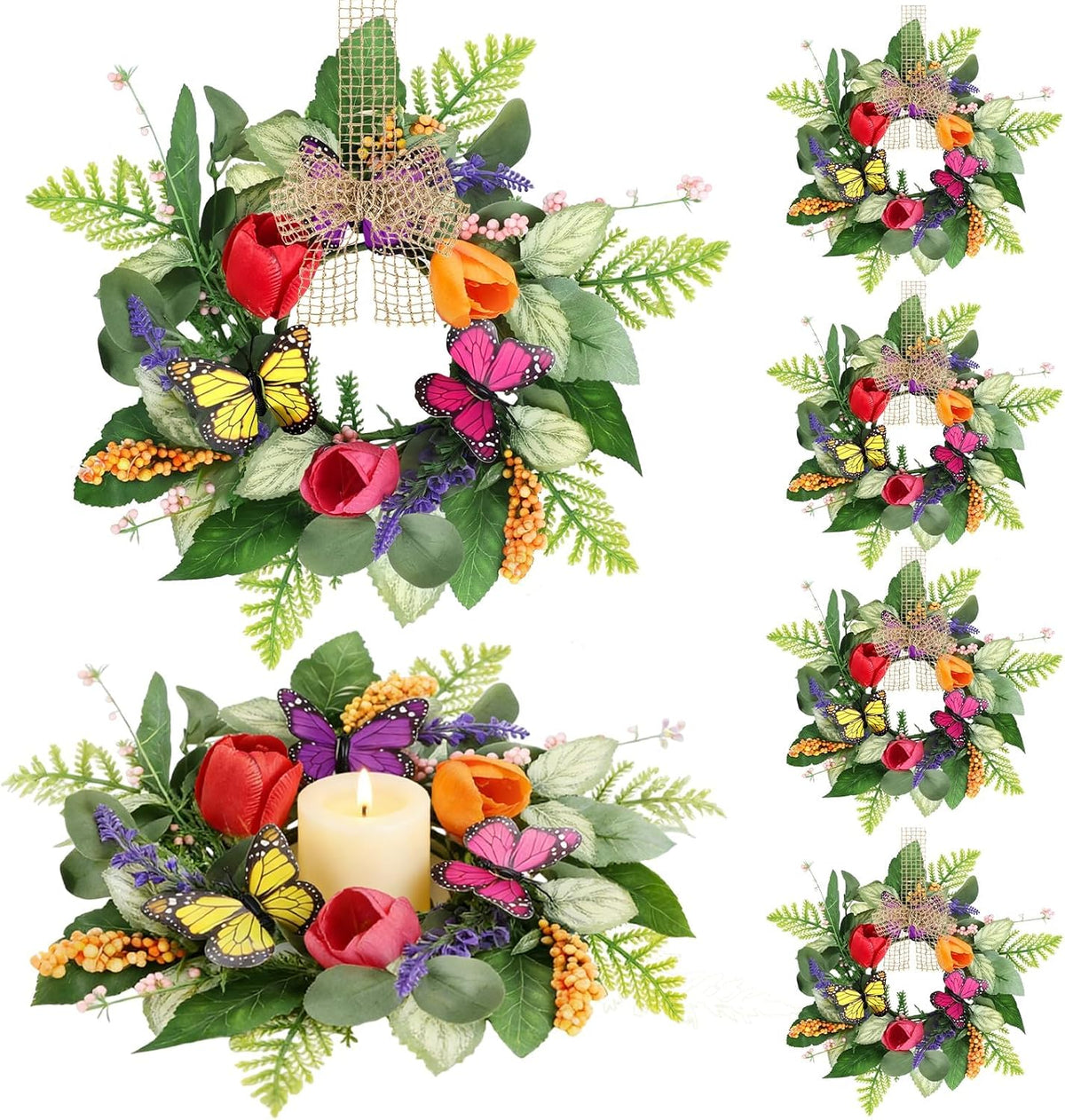 8 PCS Small Halloween Wreaths Mini Black Halloween Candle Rings | 6 Inch Halloween Cabinet Bows Wreaths, Hanging Wreath for Front Door Window Decoration Kitchen Cabinet Fireplace Home Decor