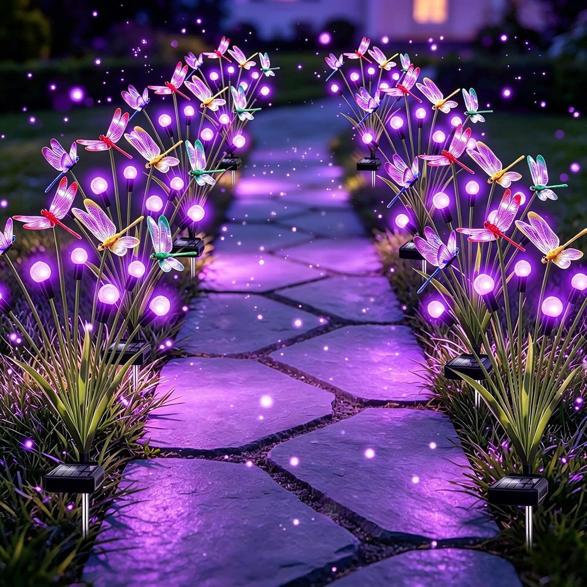 VOOKRY 4 Pack Halloween Decorations Outdoor, 24 LED Solar Firefly Lights Outdoor Waterproof Swaying Scary Solar Halloween Lights for Yard Garden Pathway Lawn Party Decor, Orange & Purple