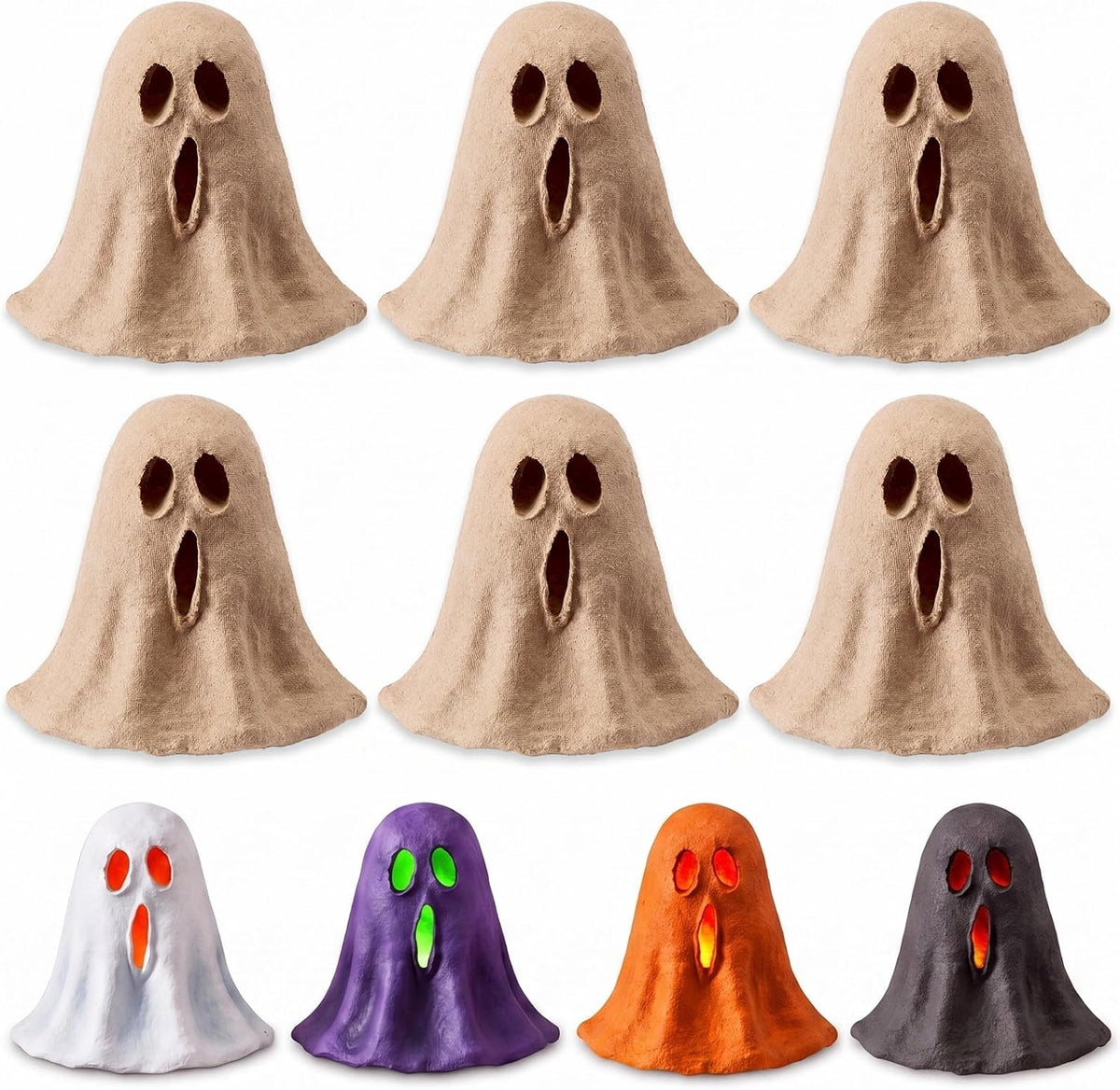 Spakon 12 Pcs Halloween Paper Mache Ghost DIY Painting Craft Project 3 Inch | Paper Mache Ghosts Halloween DIY Painting Craft Project, Unfinished Small Carved Ghosts, Halloween Party Decoration