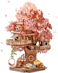 DIY Miniature House Kits Sakura Tree House 12 3D Wooden Puzzles | Japanese Cherry Blossom Bonsai Model Building Kit, Wooden Craft Home Decor Gift for Adults Family
