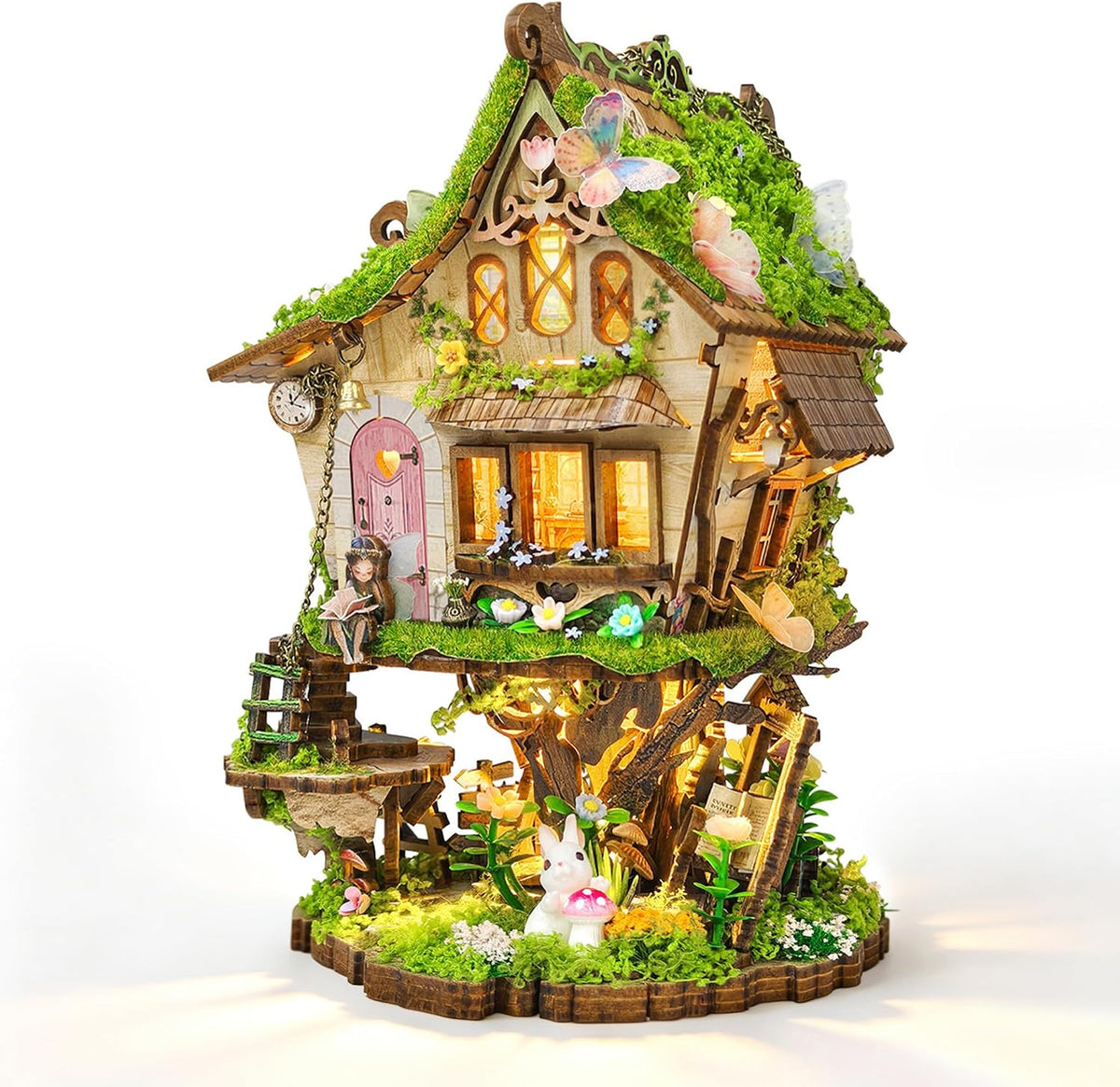 LORENOOK The Magic Ring House DIY Miniature House Kit & Book Nook Kit | Lighted 3D Wooden Puzzle Bookshelf Decor, Pre-cut Wood Pieces, Creative Gifts for Adults & Craft Lovers