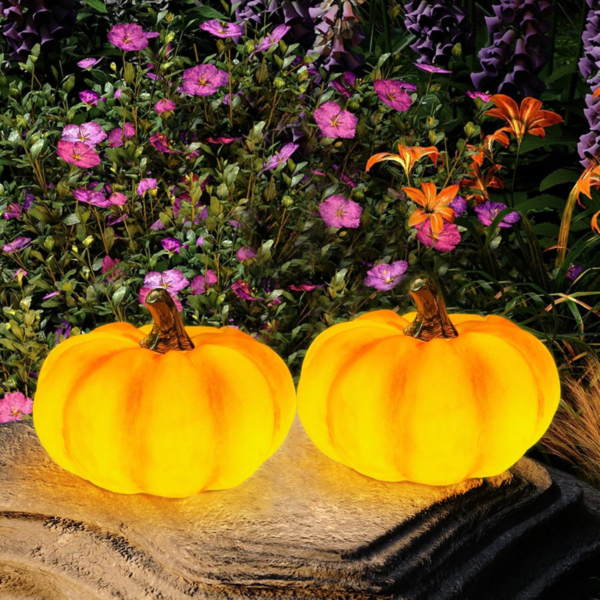 WONDHOME Solar Pumpkin Lights Garden Statues Outdoor Fall Decor Thanksgiving Halloween Decorations for Porch Terrace Yard Lawn Patio