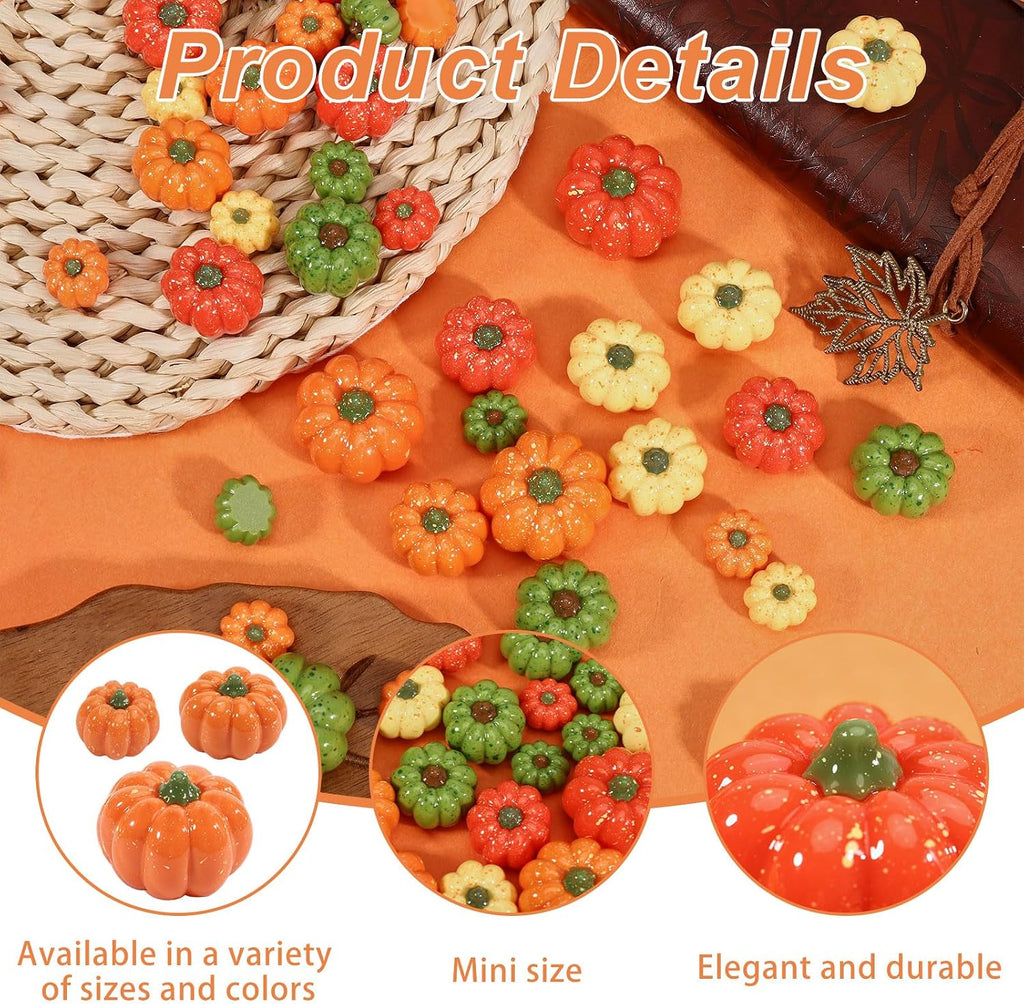 CONCHLERY 64Pcs 3 Sizes Resin Artificial Mini Pumpkin 12 Colors Fake Pumpkins for Fall Thanksgiving Decor Halloween Harvest DIY Craft Home Table Ornaments