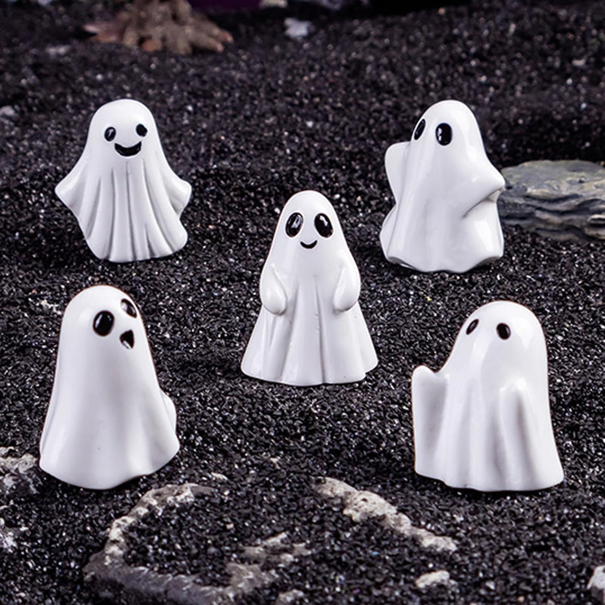 60pcs Mini Halloween Ghost Figurines, Small Ghost Figurines Halloween Decor | Miniature Spooky Tiny Sculptures for Tiered Tray Cake Topper Halloween Party Spooky Theme Holiday Celebration Supplies