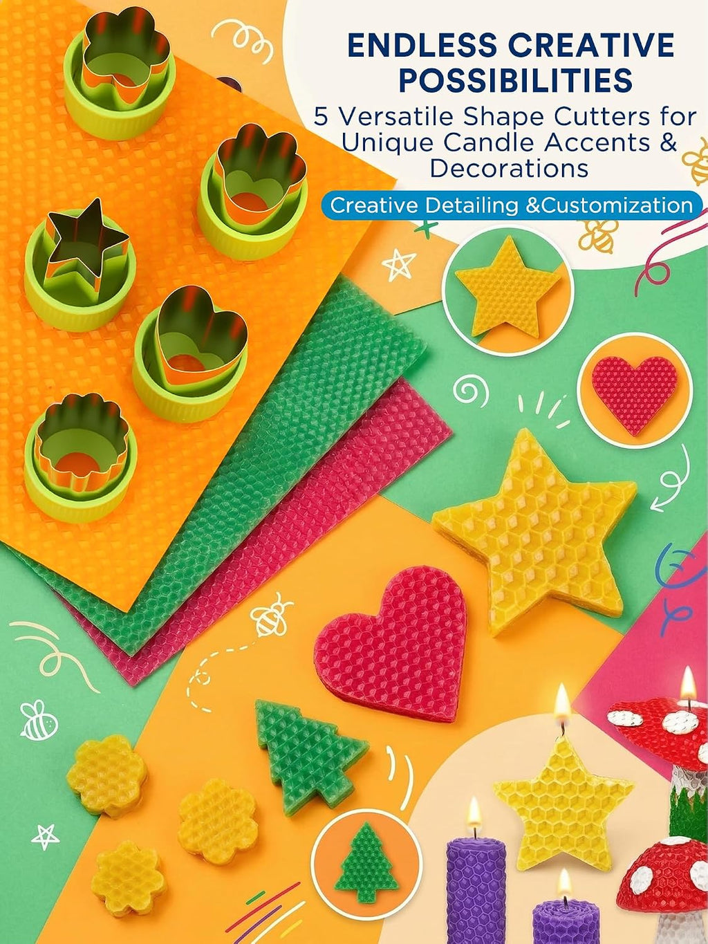 LumaCraft Beeswax Sheets for Candle Making Kit – 16PCS 100% Pure Natural Beeswax Candle Sheets for Rolling Candles – DIY Handmade Candle Making Kit for Family Holiday Party Gift Craft Decor