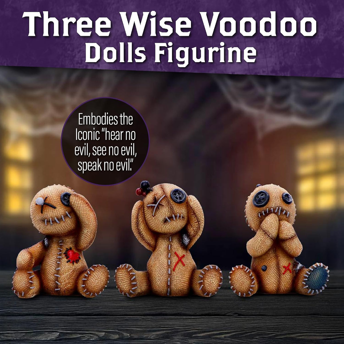 Nemesis Now Three Wise Voodoo Dolls Figurine Set, See No Evil Hear No Evil Speak No Evil Hand-Painted Resin Gothic Halloween Decor Collectible