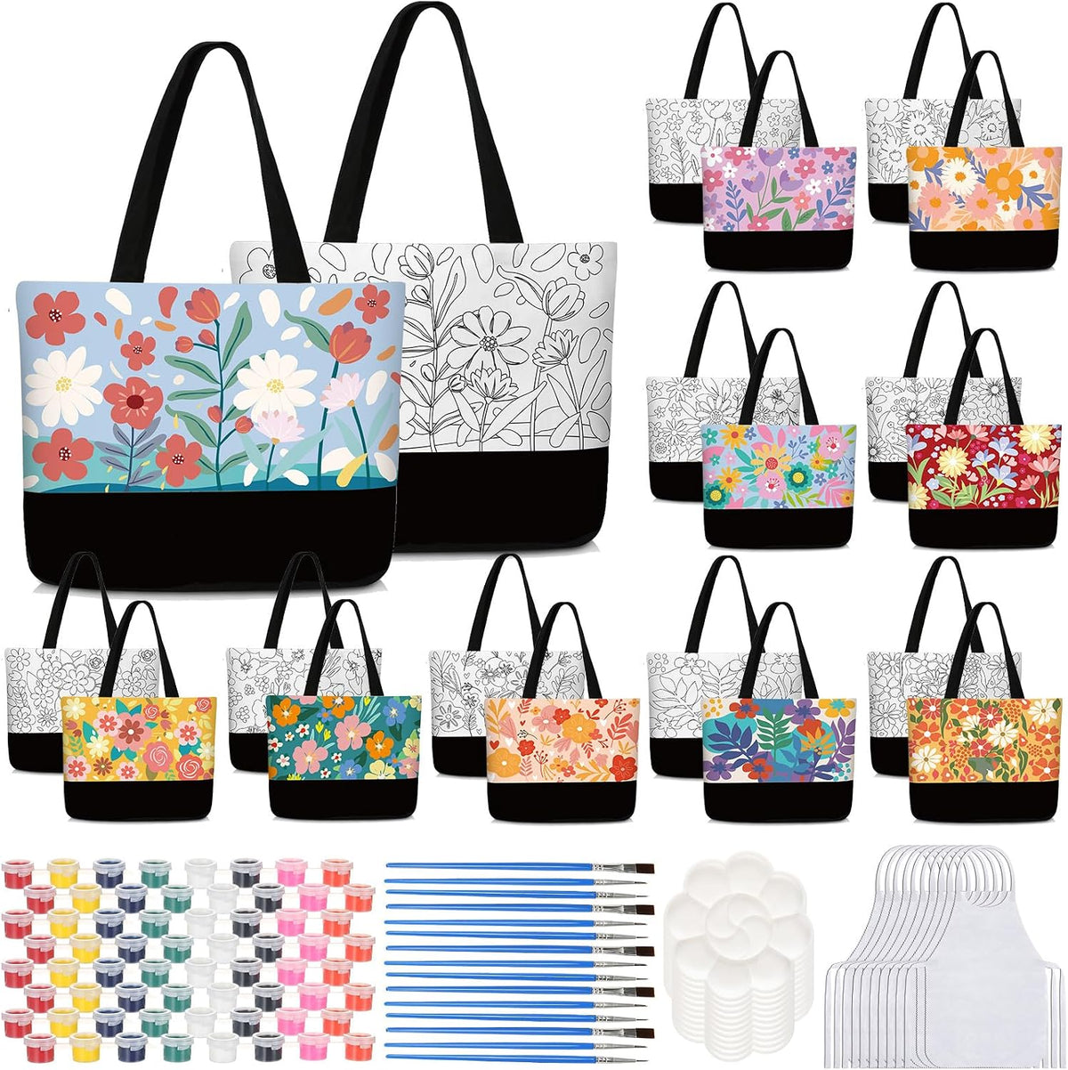 Paint and Sip Canvas Bags Pre Drawn Kit,Afro Queen | Includes Brushes Paints Apron Palette, Ready-to-paint Tote Bags for Adults Women, Complete DIY Art Party Supplies