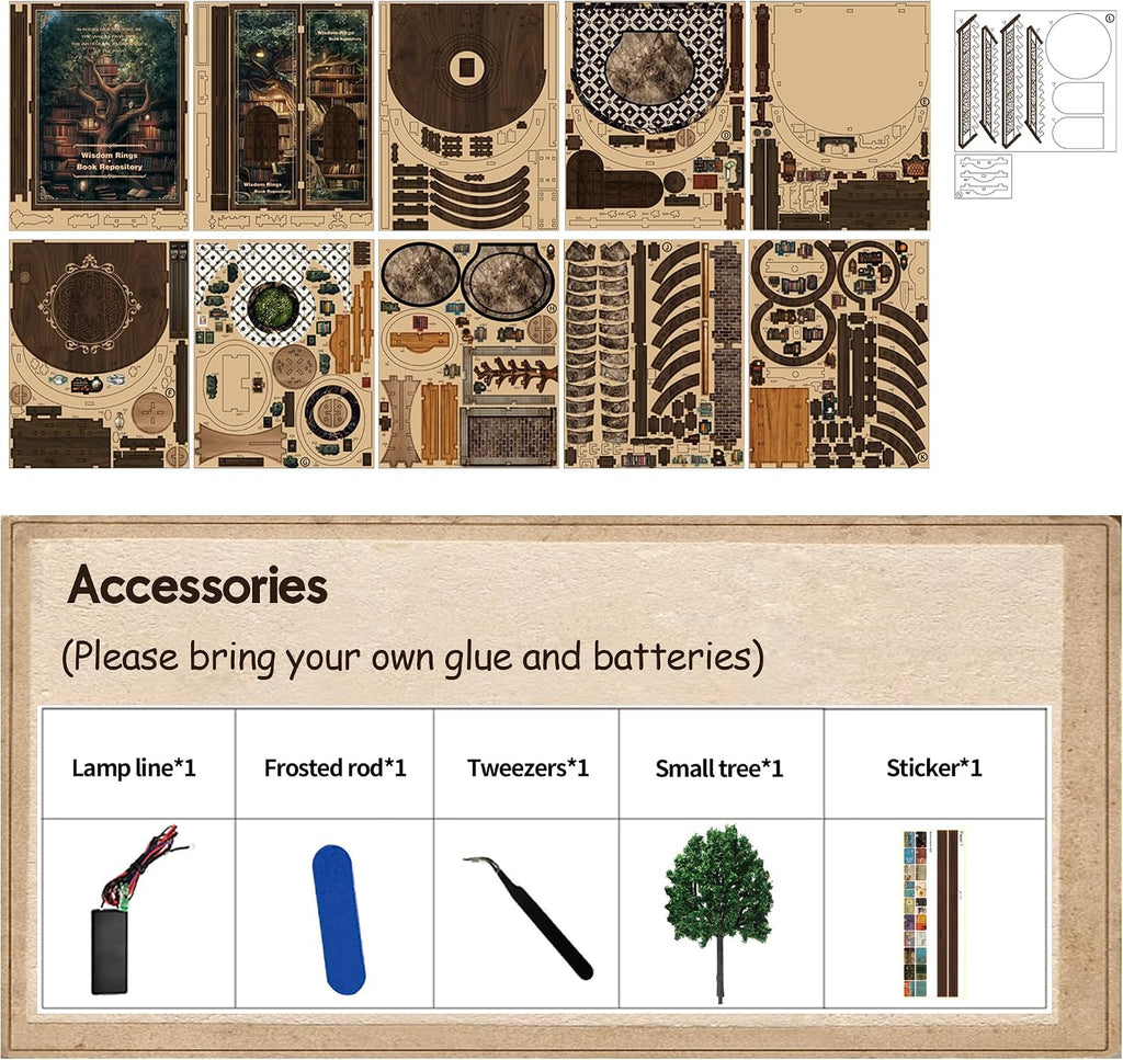 DIY Book Nook Kit with LED Lights | 3D Puzzles for Adults & Teens, Miniatures and Model Building Kits for Bookshelf Decor, Relaxing & Unique Gift for Craft Lovers | Wisdom Library