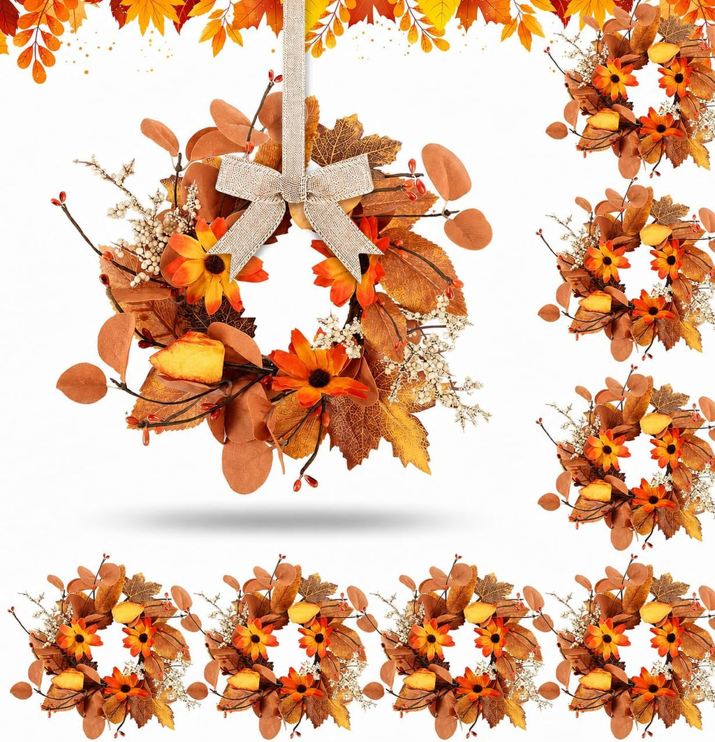 8 PCS Small Halloween Wreaths Mini Black Halloween Candle Rings | 6 Inch Halloween Cabinet Bows Wreaths, Hanging Wreath for Front Door Window Decoration Kitchen Cabinet Fireplace Home Decor