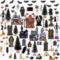 Barydat 120 Pcs Halloween Village House Accessories, Classic Style - A | Tombstone House Skeleton Spider Pumpkin Tree Ghost Streetlamp Figurine, Spooky Scene for Tabletop Party Decor