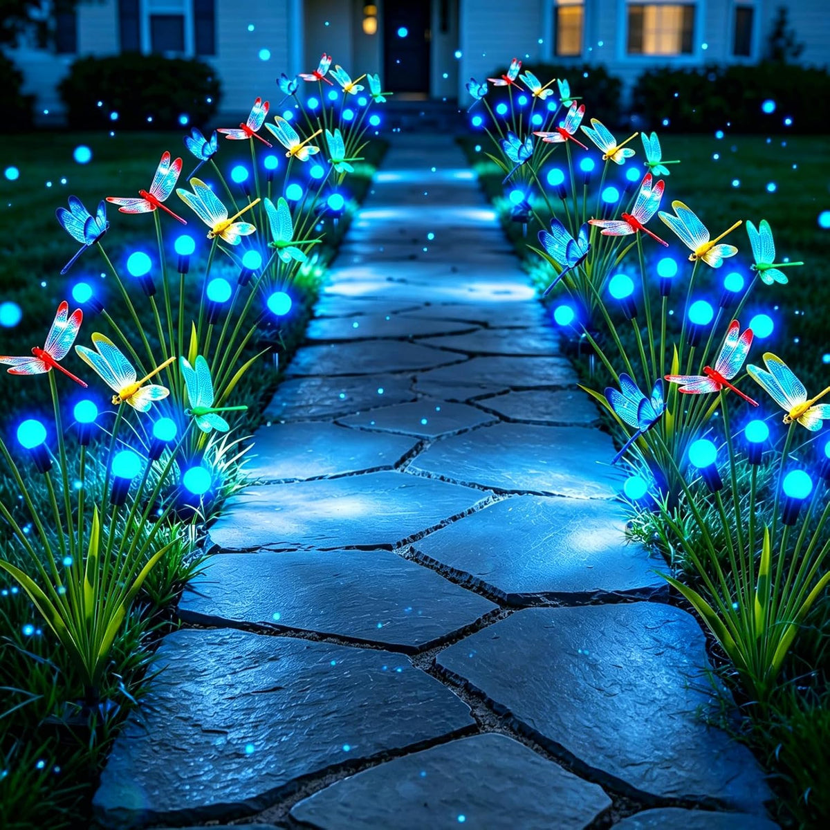 VOOKRY 4 Pack Halloween Decorations Outdoor, 24 LED Solar Firefly Lights Outdoor Waterproof Swaying Scary Solar Halloween Lights for Yard Garden Pathway Lawn Party Decor, Orange & Purple