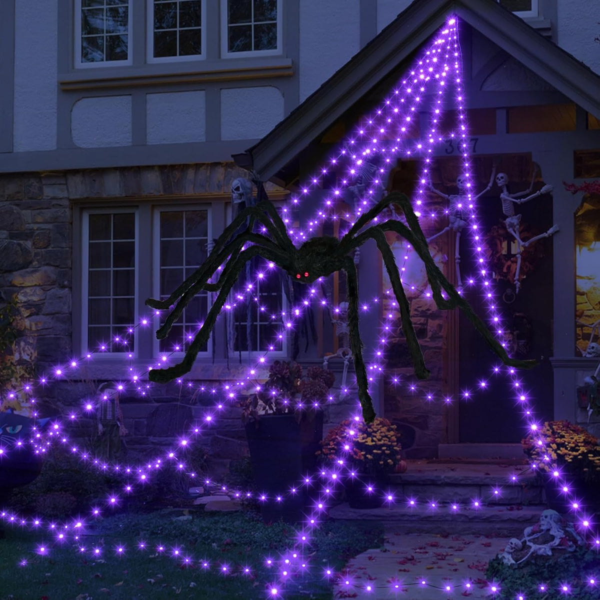 Halloween Decorations Outdoor 455 LED Halloween Spider Web Lights | Halloween Lights outdoor 16.4Ft, 8 Lighting Modes, Timer & Memory, Horizontal & Vertical Lighting for Halloween Decor