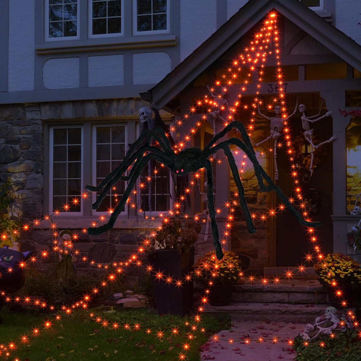 Halloween Decorations Outdoor 455 LED Halloween Spider Web Lights | Halloween Lights outdoor 16.4Ft, 8 Lighting Modes, Timer & Memory, Horizontal & Vertical Lighting for Halloween Decor