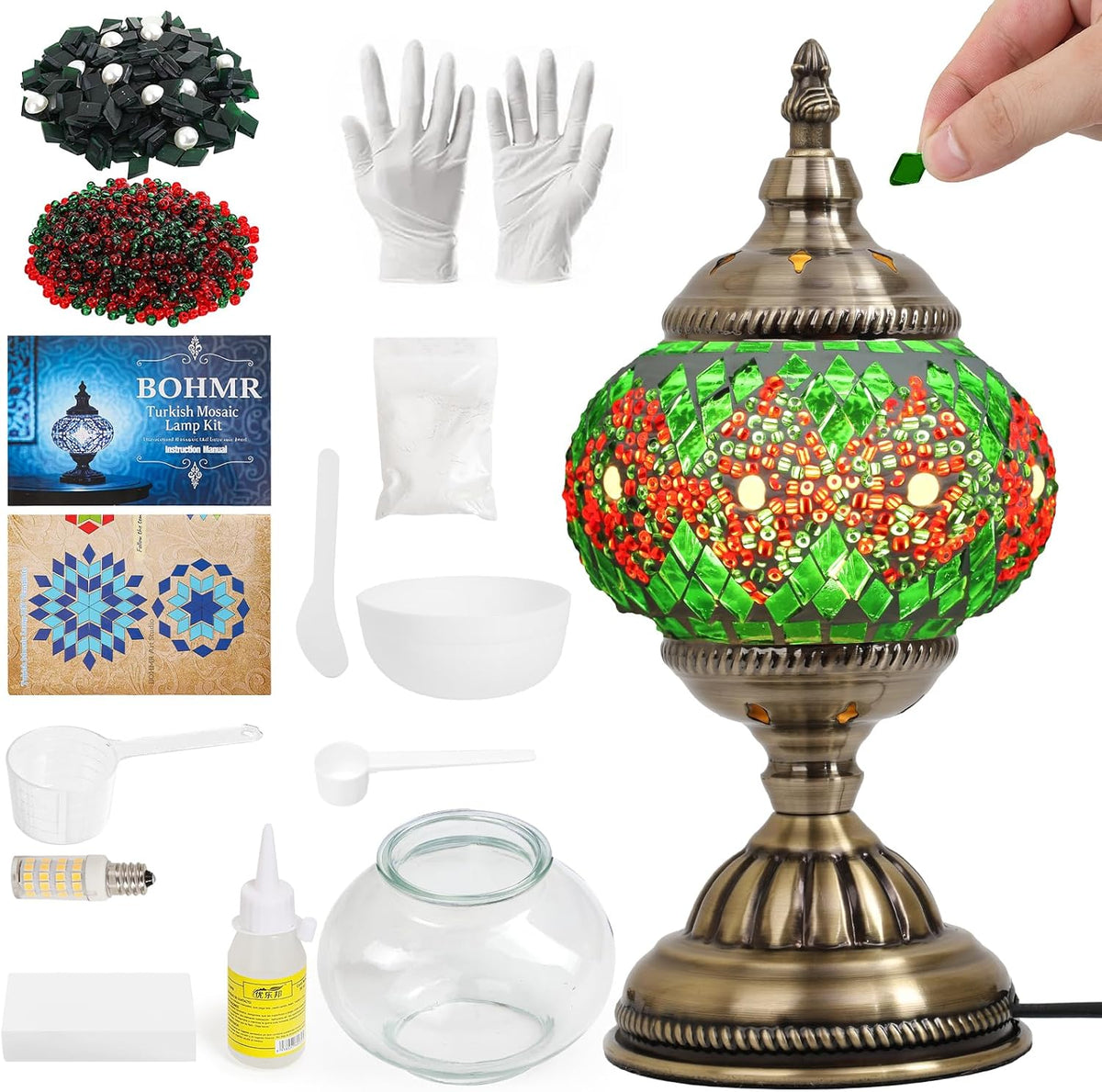 BOHMR DIY Turkish Mosaic Lamp Kit for Adults & Teens, 5.2 Shade, Pink | DIY Stained Glass Table Lamp Making Kit, Mosaic Art & Craft Project Kit, Beginner Friendly, Includes All Tools, Handmade Gift