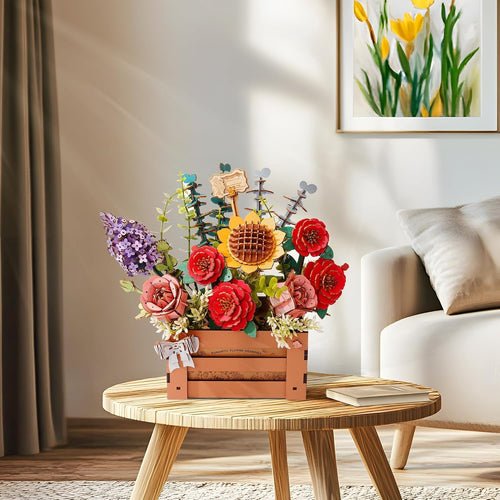 3D Wooden Flower Puzzle for Adults-Wooden Bloom Box, DIY Craft Model Kit Building Set, Botanical Decor Creative Gift for Lovers Nature Enthusiasts (658PCS)