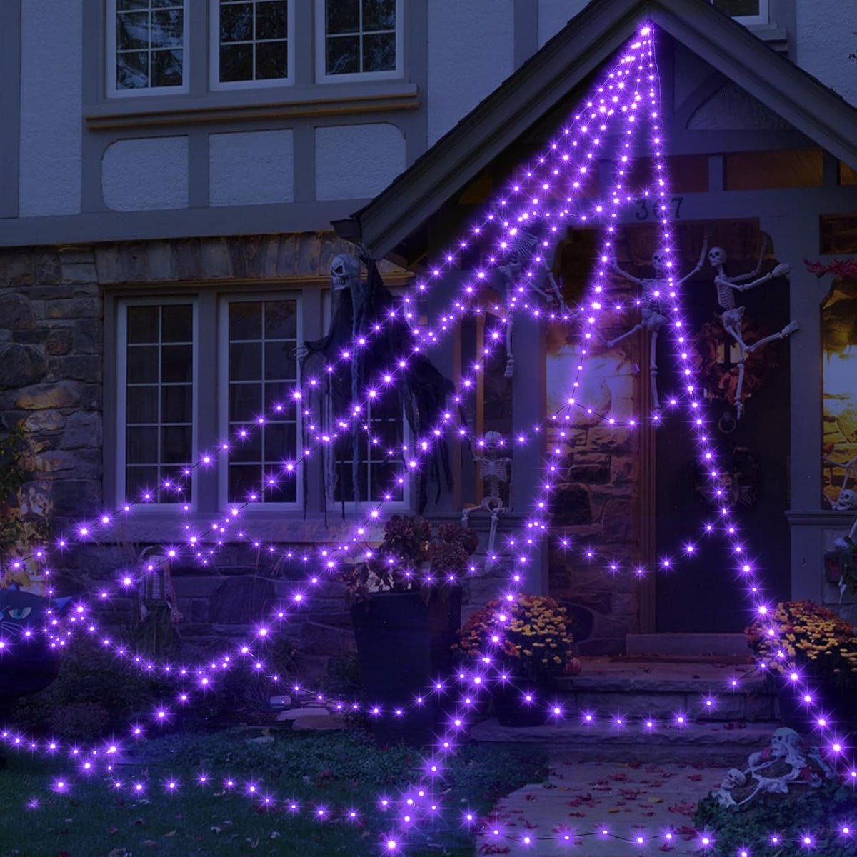 Halloween Decorations Outdoor 455 LED Halloween Spider Web Lights | Halloween Lights outdoor 16.4Ft, 8 Lighting Modes, Timer & Memory, Horizontal & Vertical Lighting for Halloween Decor