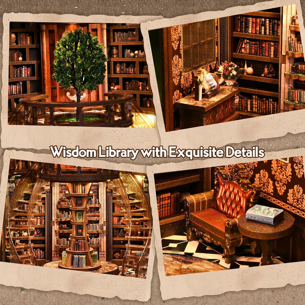 DIY Book Nook Kit with LED Lights | 3D Puzzles for Adults & Teens, Miniatures and Model Building Kits for Bookshelf Decor, Relaxing & Unique Gift for Craft Lovers | Wisdom Library