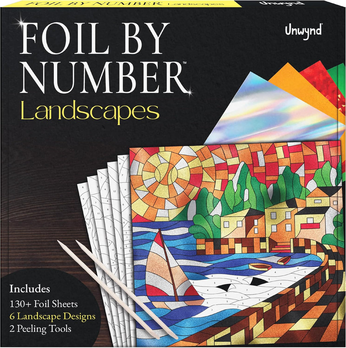 Unwynd Foil/Paint by Number Art & Craft Kit,Fun Adult,Women,Teen (Mandala) | 6 thick Board, 80 foil sheets, fixative, sticker supplies diy hobbies kids, girls, ages 9-12, ladies, fun gifts for seniors
