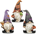 Valery Madelyn Gnomes Halloween Decorations Indoor, 3 Pcs Resin Gnome Decor for Home with Bat Witch Hat, Halloween Figurines Elf Dwarf with Broom Jack O Lantern for Table Tiered Tray Outdoor, 6.1