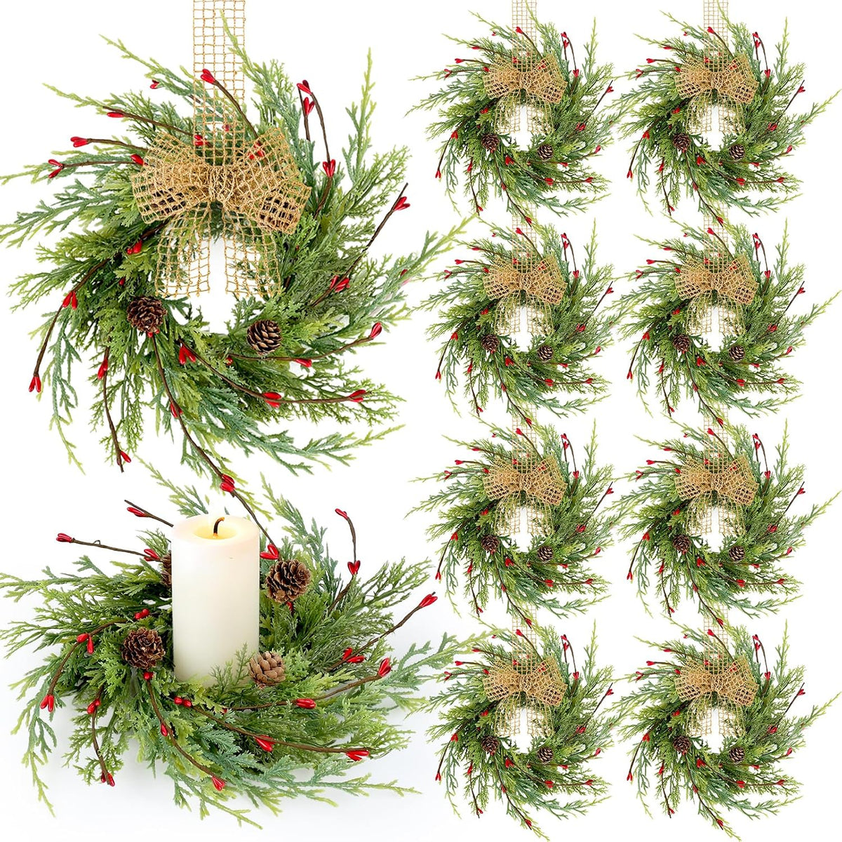 8 PCS Small Halloween Wreaths Mini Black Halloween Candle Rings | 6 Inch Halloween Cabinet Bows Wreaths, Hanging Wreath for Front Door Window Decoration Kitchen Cabinet Fireplace Home Decor