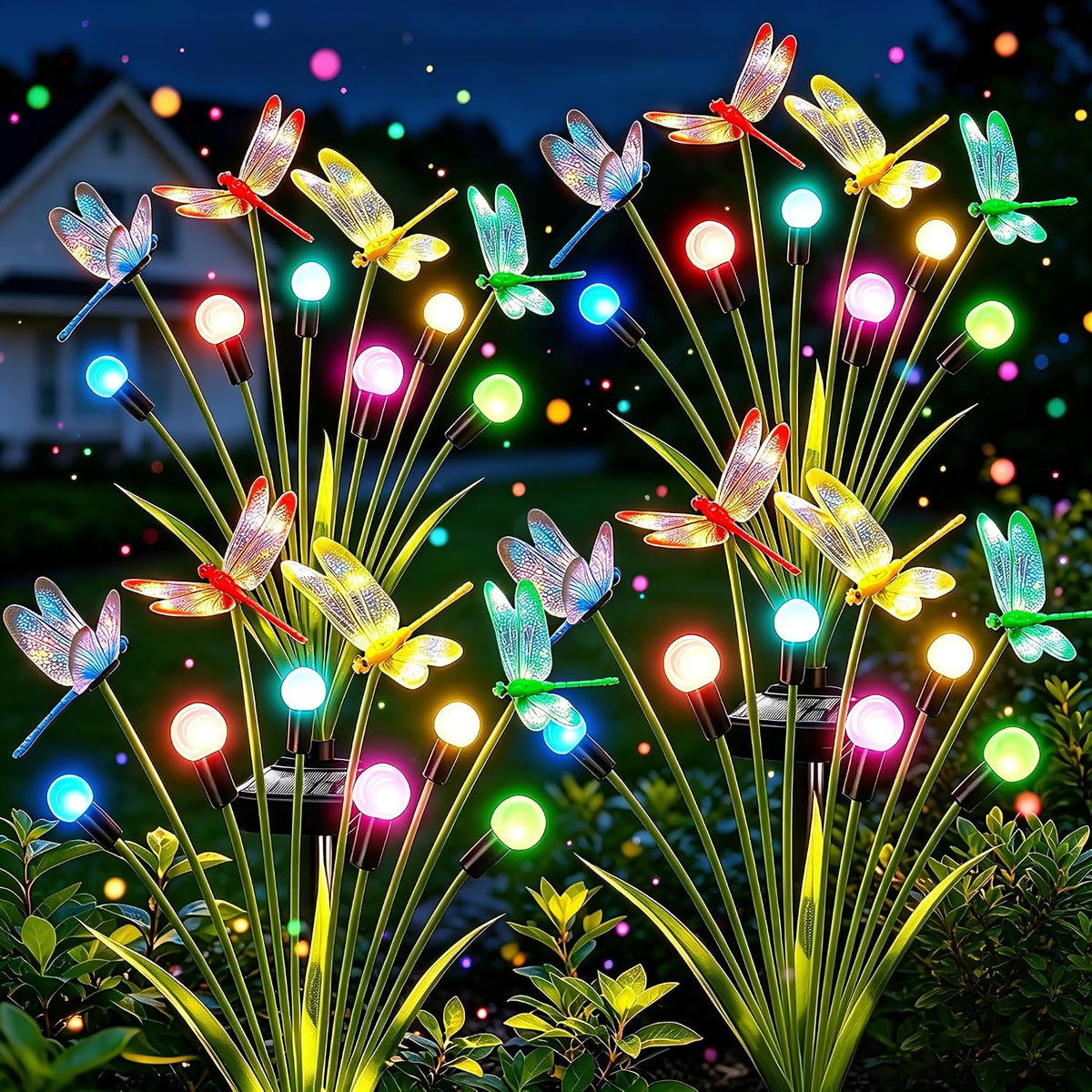 VOOKRY 4 Pack Halloween Decorations Outdoor, 24 LED Solar Firefly Lights Outdoor Waterproof Swaying Scary Solar Halloween Lights for Yard Garden Pathway Lawn Party Decor, Orange & Purple